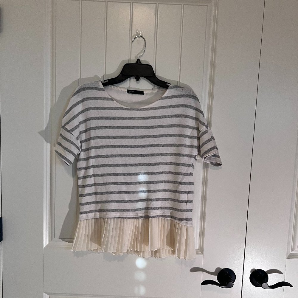 Gibson Terry Striped Shirt with Pleated Trim